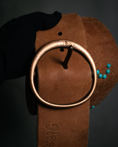 "DIESEL" 00’s Turquoise-studded embossed suede belt