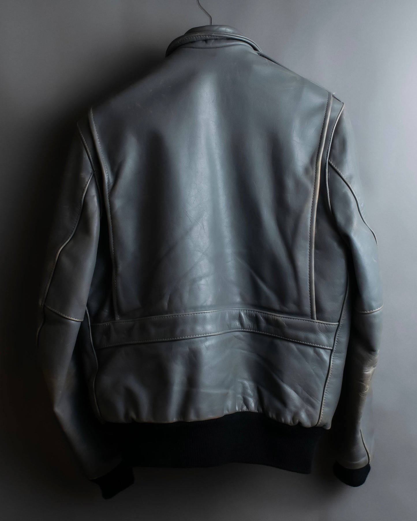 "VANSON" Out pocket design ribbed leather jacket