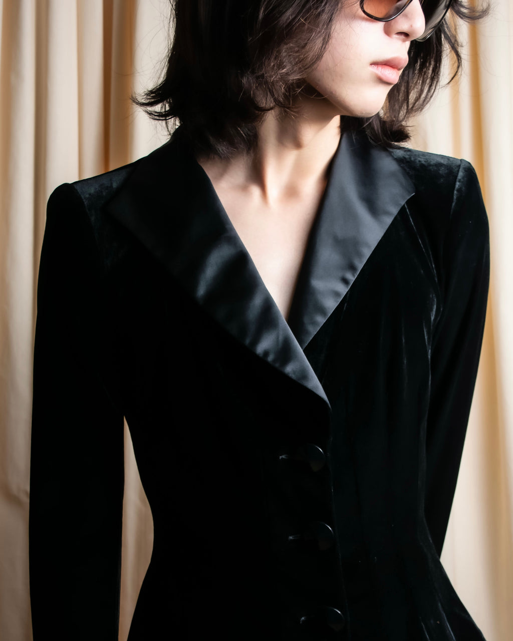 "ARMANI COLLEZIONI" Satin switched design velvet jacket