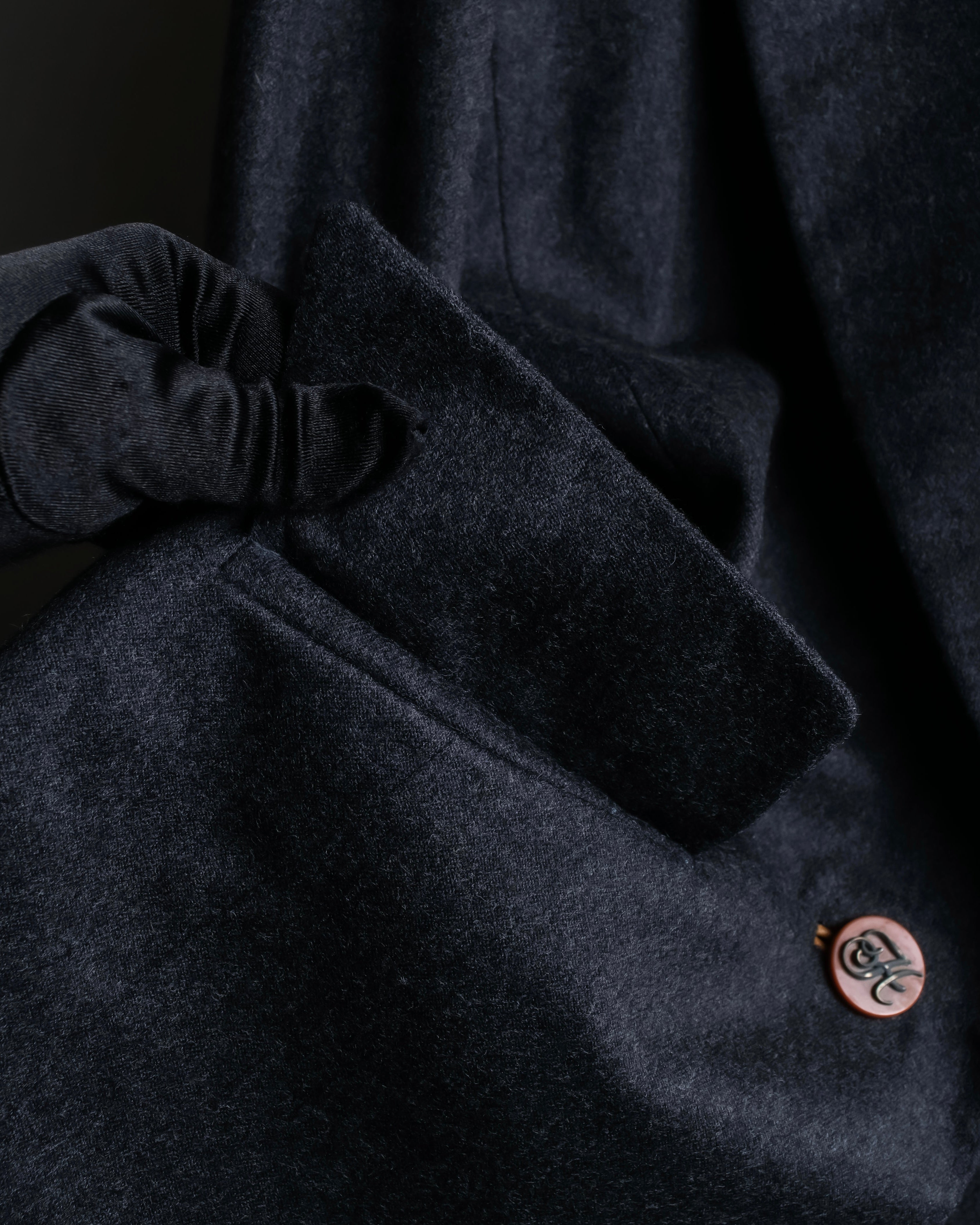 "HERMES" Vintage leather piping design belted tailored jacket