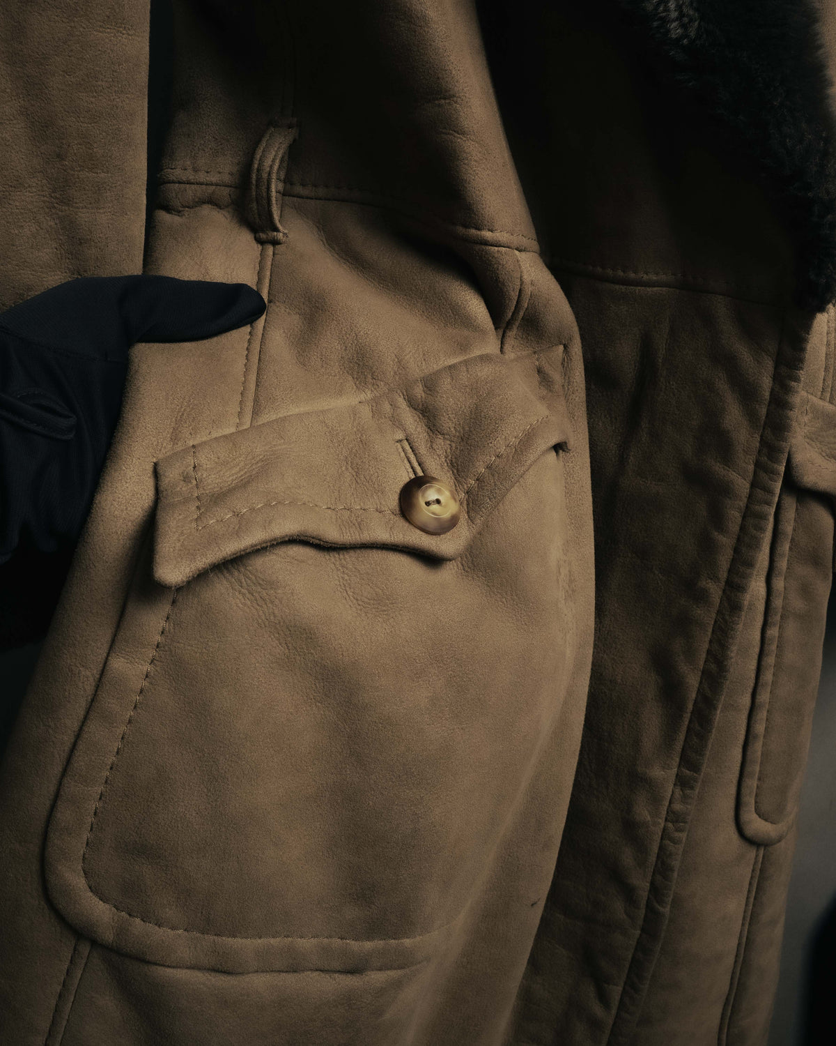 “LOEWE” 70’s-early 90’s Suede shearling belted long coat