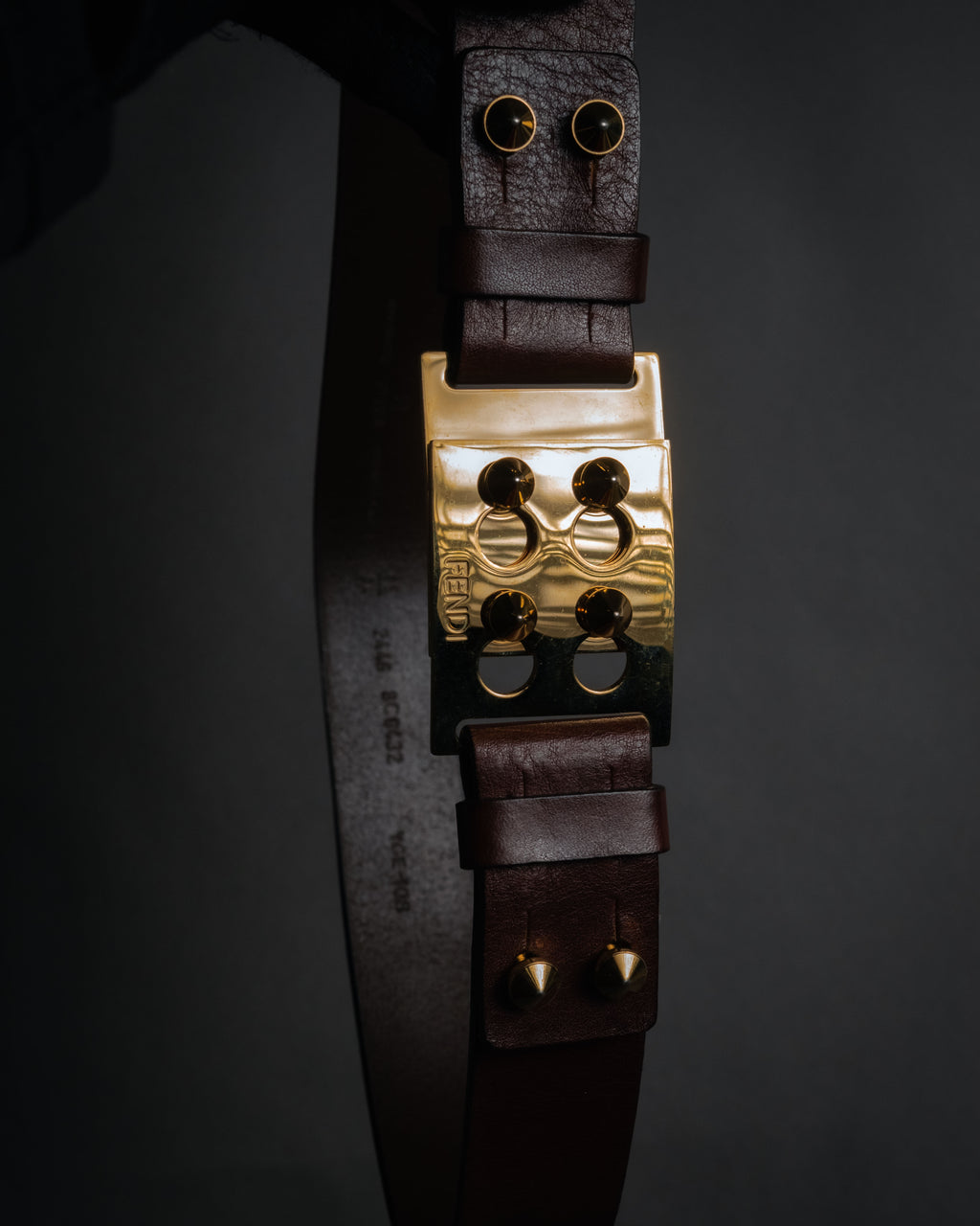 “FENDI” 2000’s FF studded sculptural leather belt