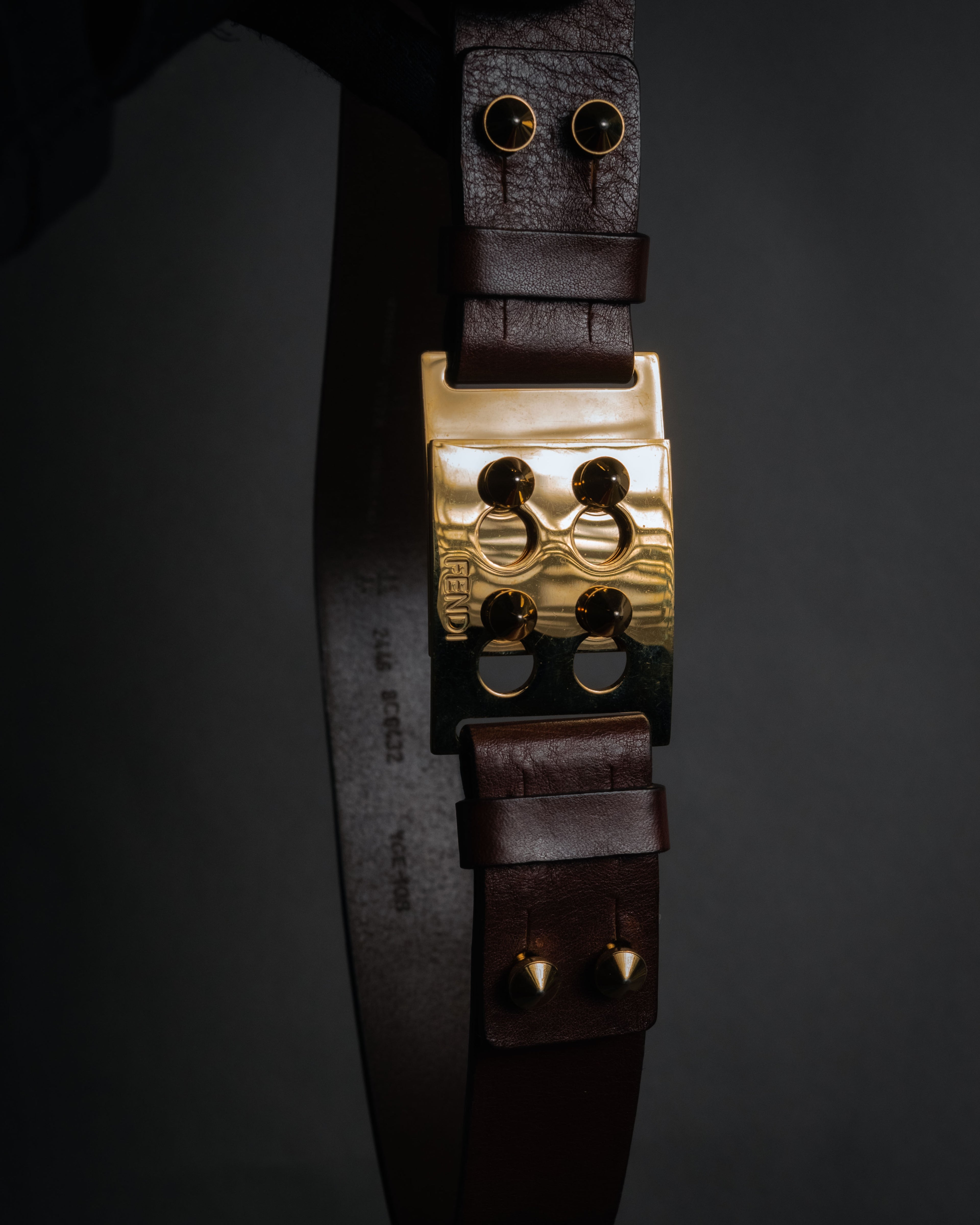 “FENDI” 2000’s FF studded sculptural leather belt
