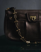 "Salvatore Ferragamo" 2000’s gathered metallic leather ball-link shoulder bag