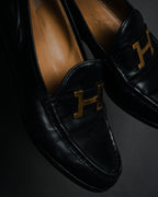 "HERMES" 90’s-00’s box calf H buckle loafers