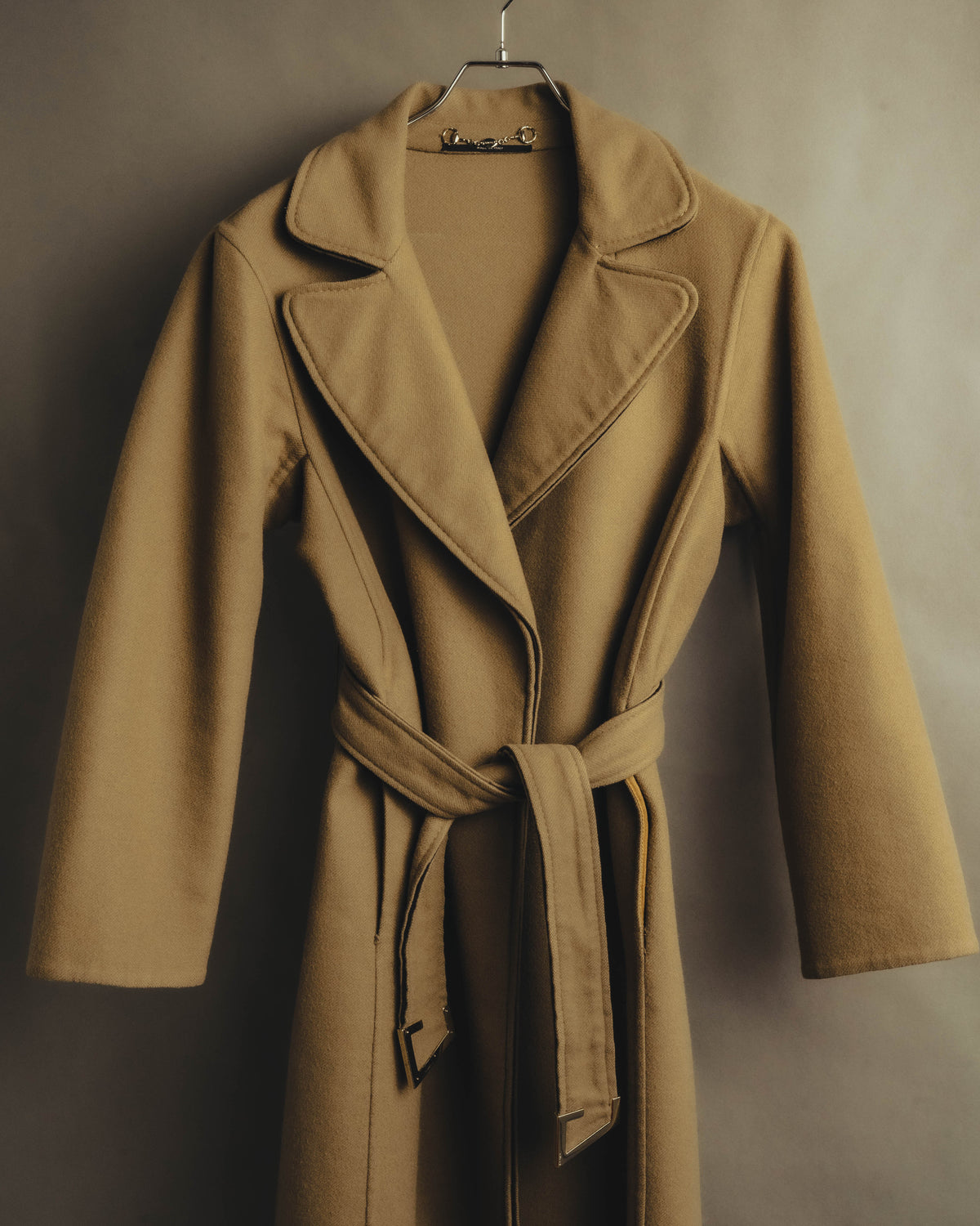 “GUCCI” 00’s-10’s Cashmere-blend leather-trimmed belted long coat