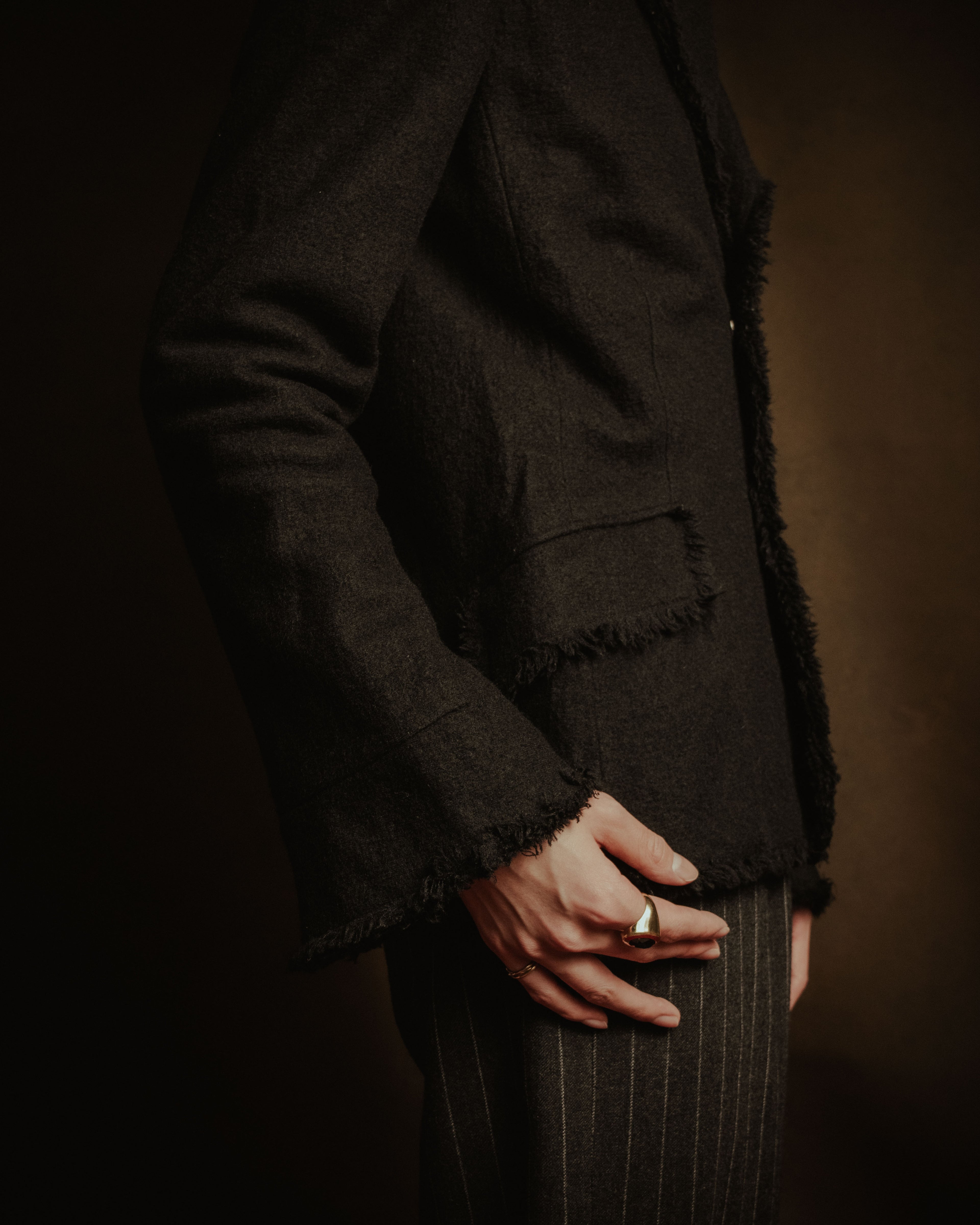 –SPECIAL– "tricot COMME des GARÇONS" 2004AW Fringed cut-off boiled wool tailored jacket