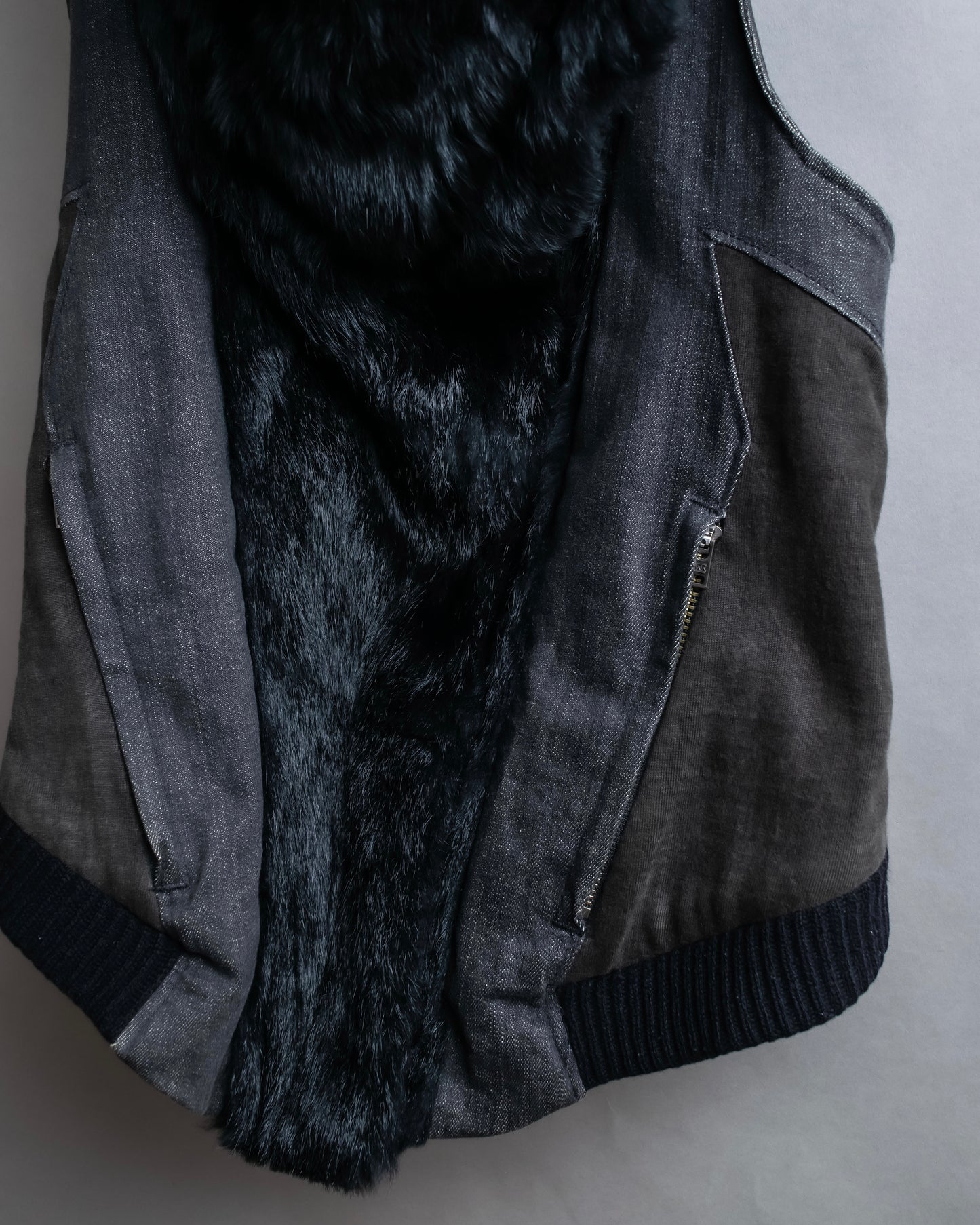 "HELMUT LANG" Fur docking denim switching design zipper best