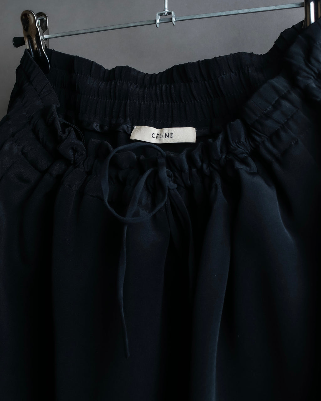 "CELINE" Gathered design mid-length silk skirt