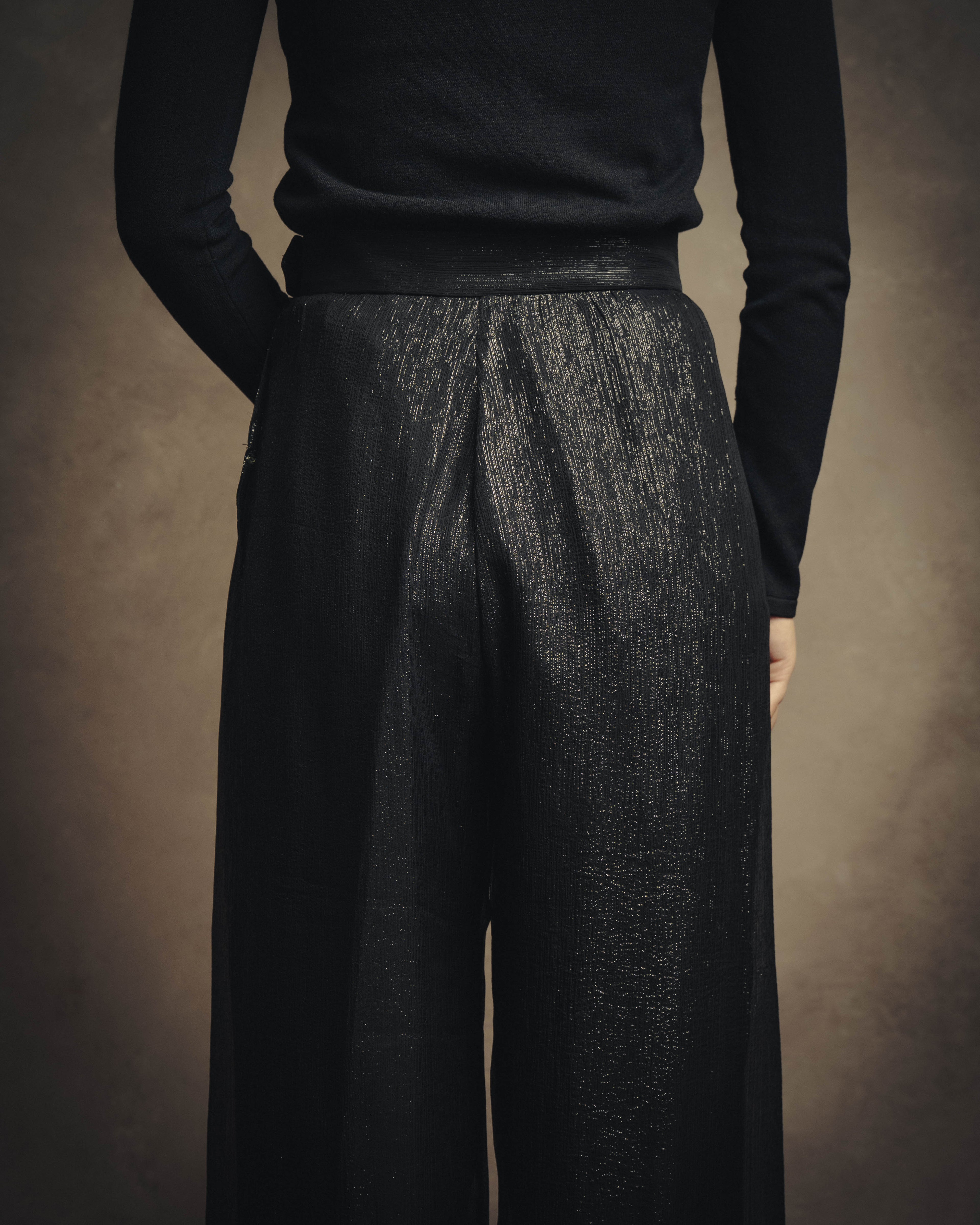 -SPECIAL- "Christian Dior" 00's Metallic silk blend fluid wide-leg trousers