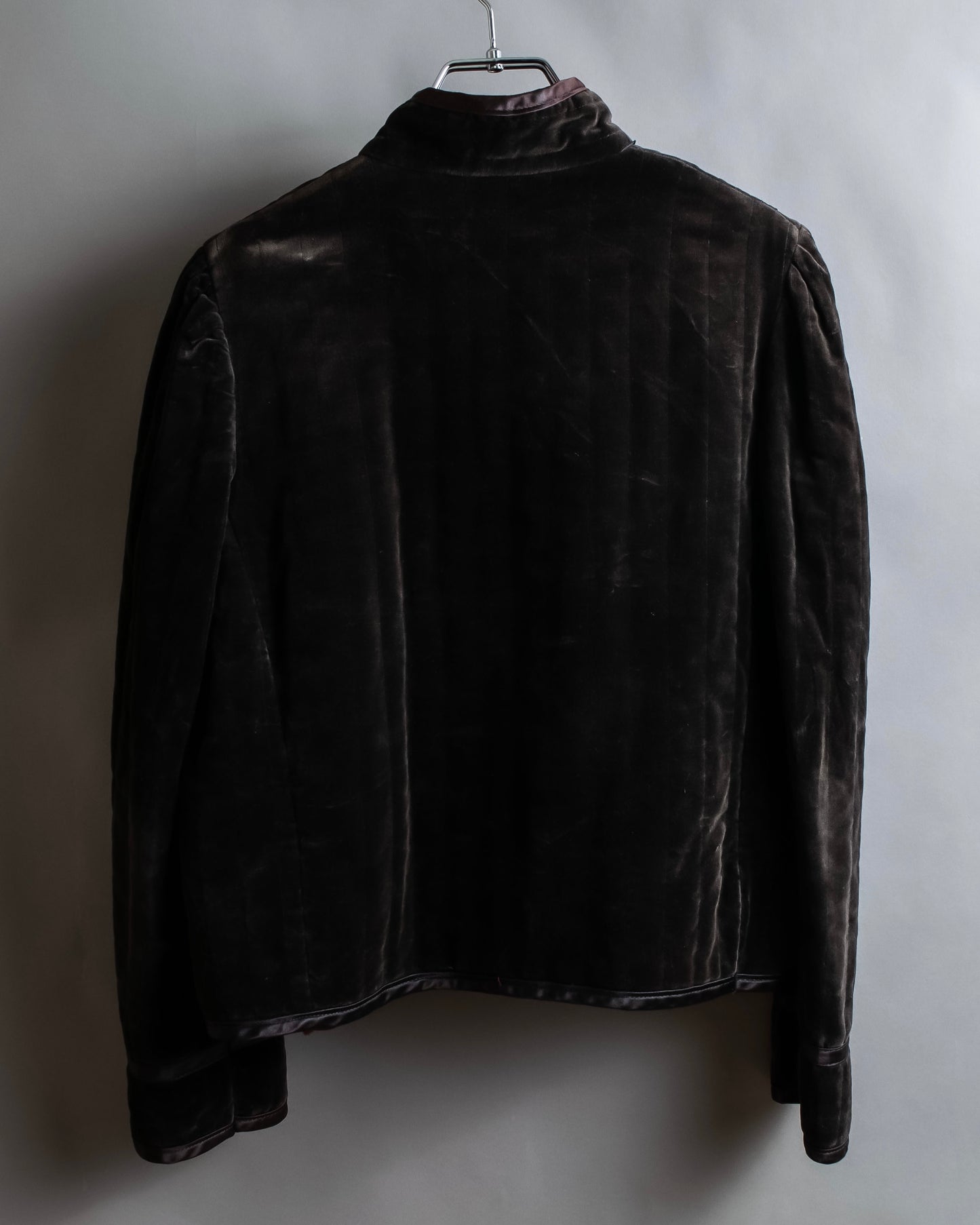 "Vintage stand collar short velour jacket"