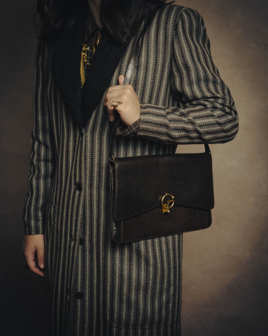 -SPECIAL- “GUCCI” 70’s-80’s lizard embossed flap shoulder bag