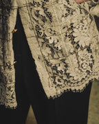 -SPECIAL- "CHANEL" 10's-20's Embellished floral lace and pearl check oversized shirt