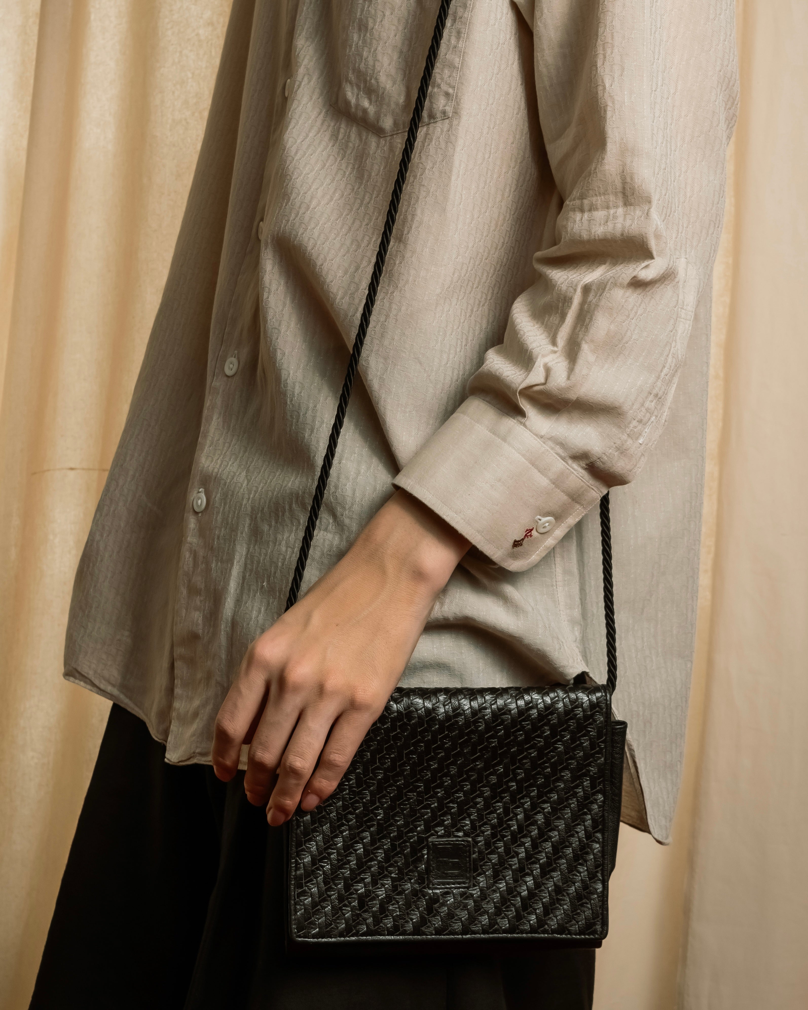 "FENDI" 80's Karl Lagerfeld design braided leather shoulder bag