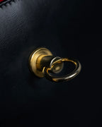 "CELINE" 80's-90's Square silhouette gold parts design leather hand bag