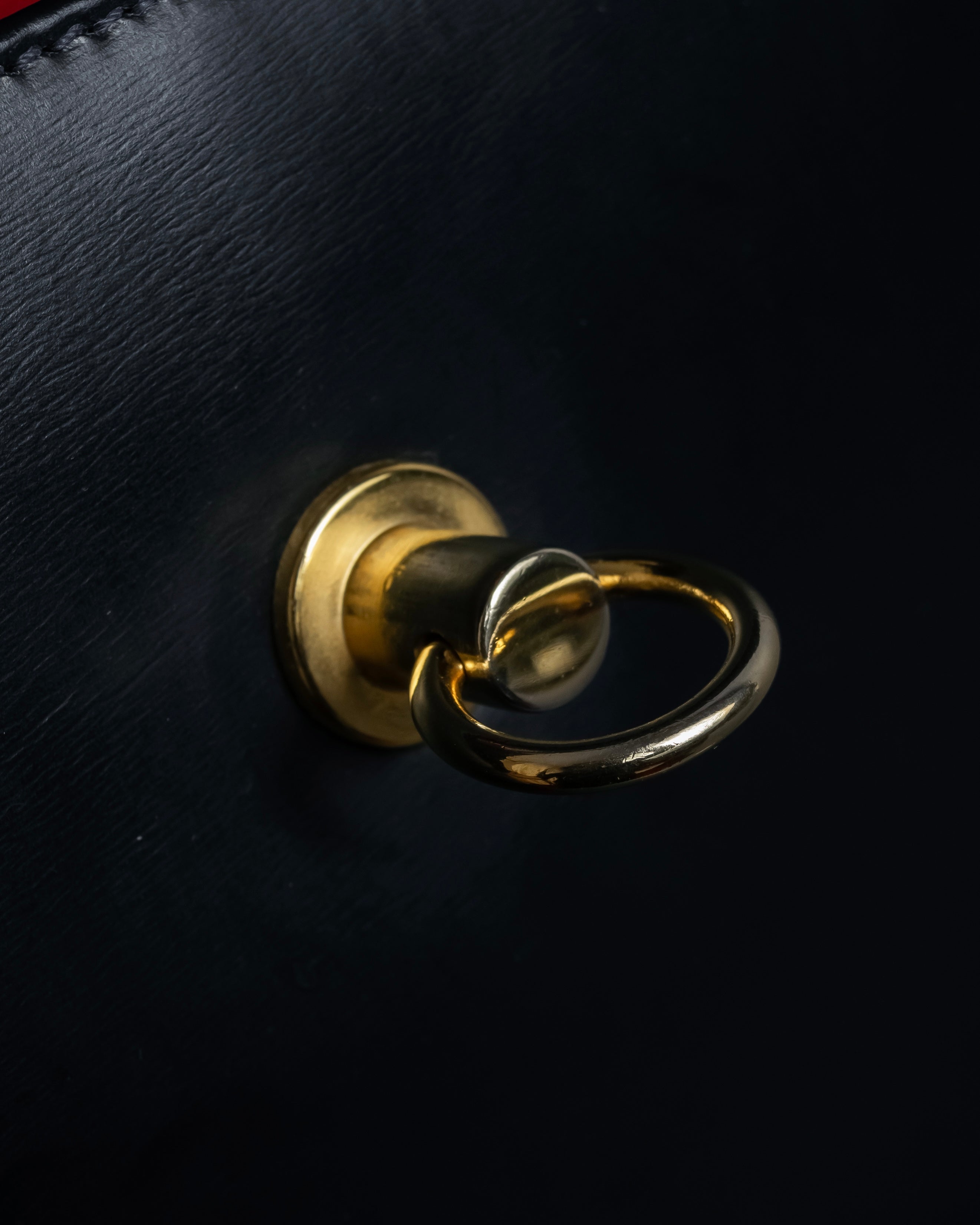 "CELINE" 80's-90's Square silhouette gold parts design leather hand bag