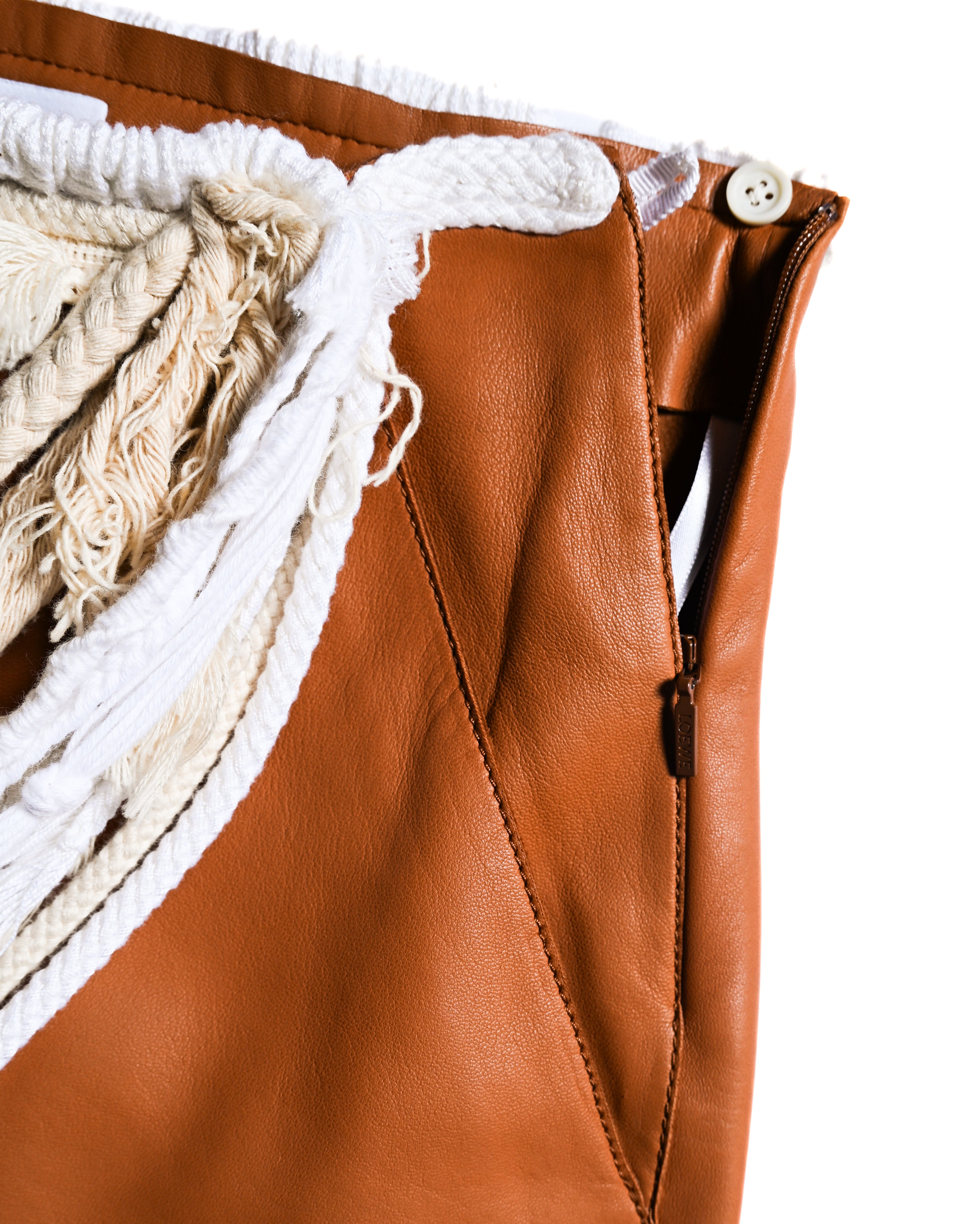 LOEWE by Jonathan Anderson/ Lamb Leather Rope Trim Mini Skirt