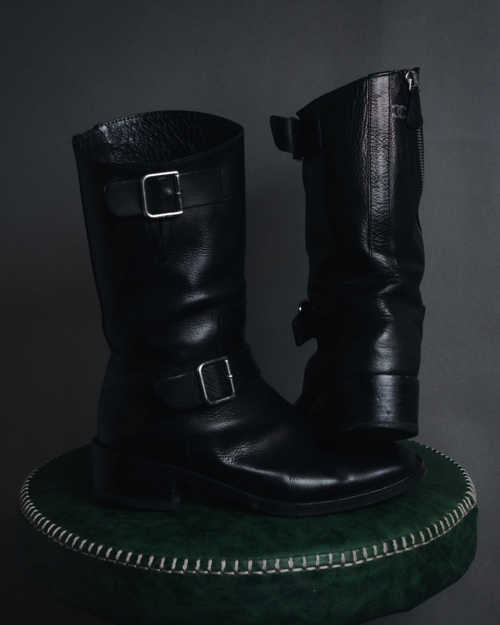 "CHANEL" 2006-12 Double-buckle leather engineer boots