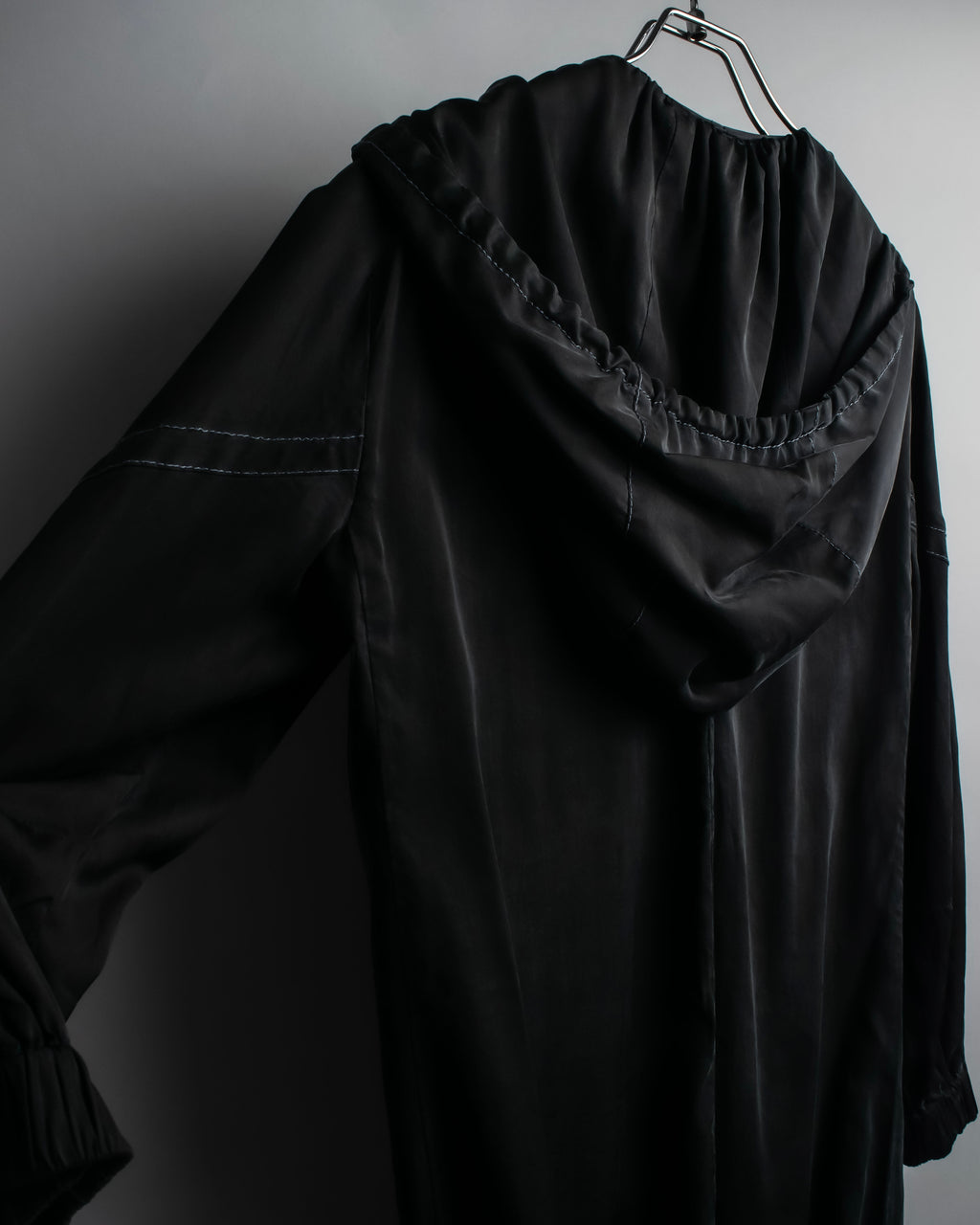 "CELINE" Gathered design hooded double zipper dress