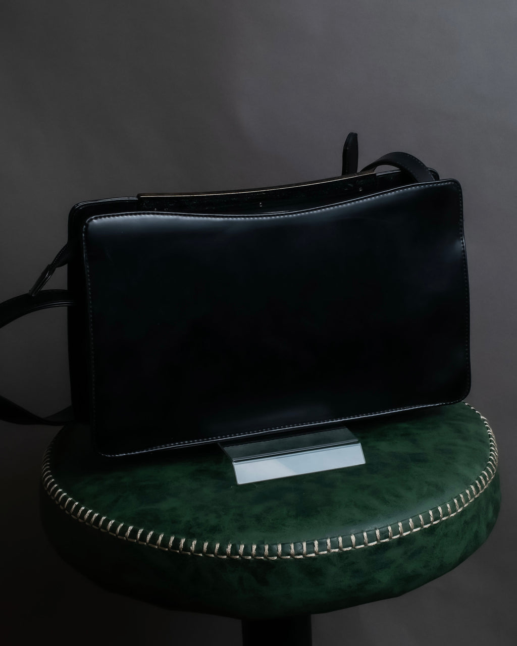 "BALENCIAGA" Horizontal metallic plate design leather shoulder bag