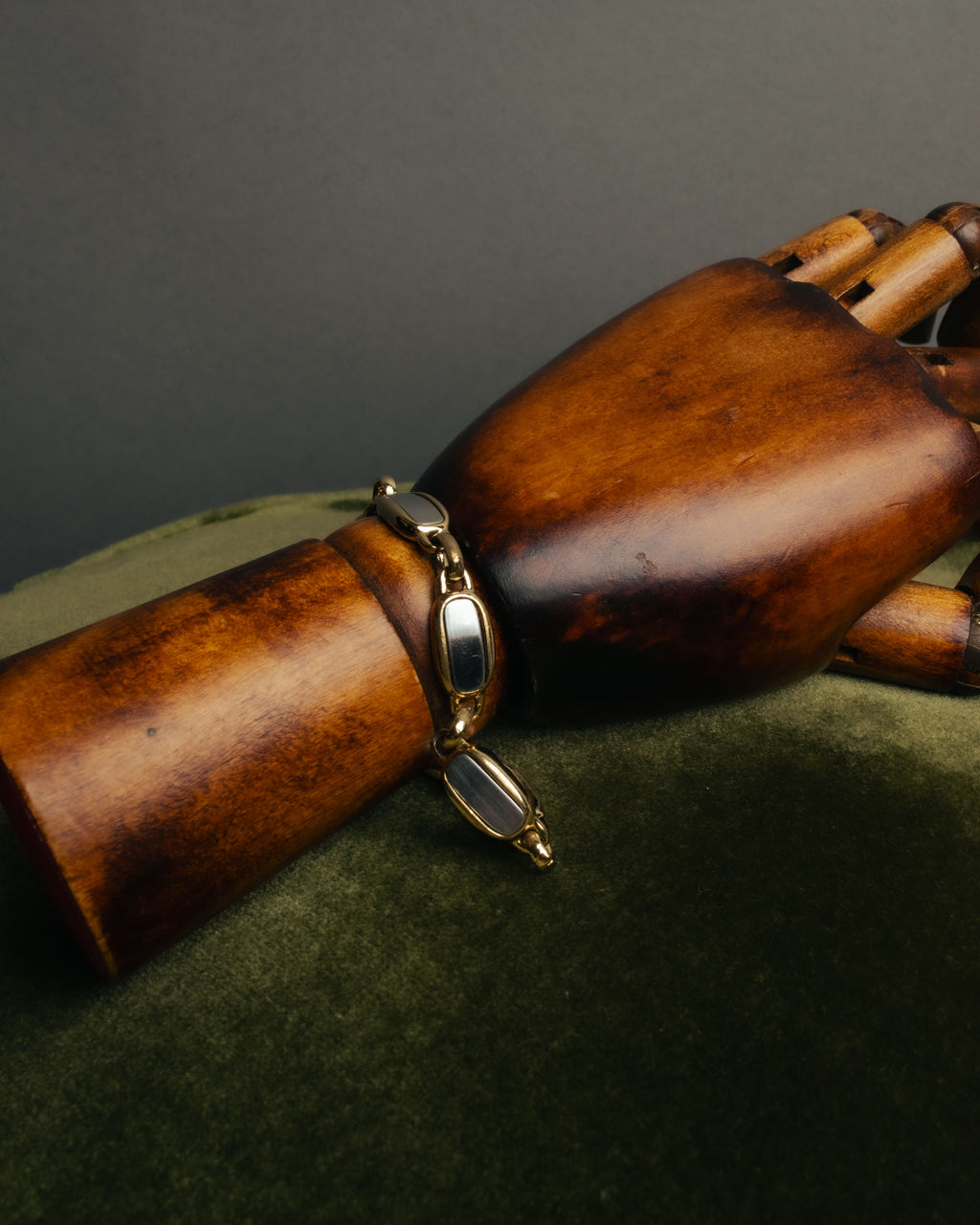 "Christian Dior" 70's-80's Two-tone gold and charcoal link bracelet