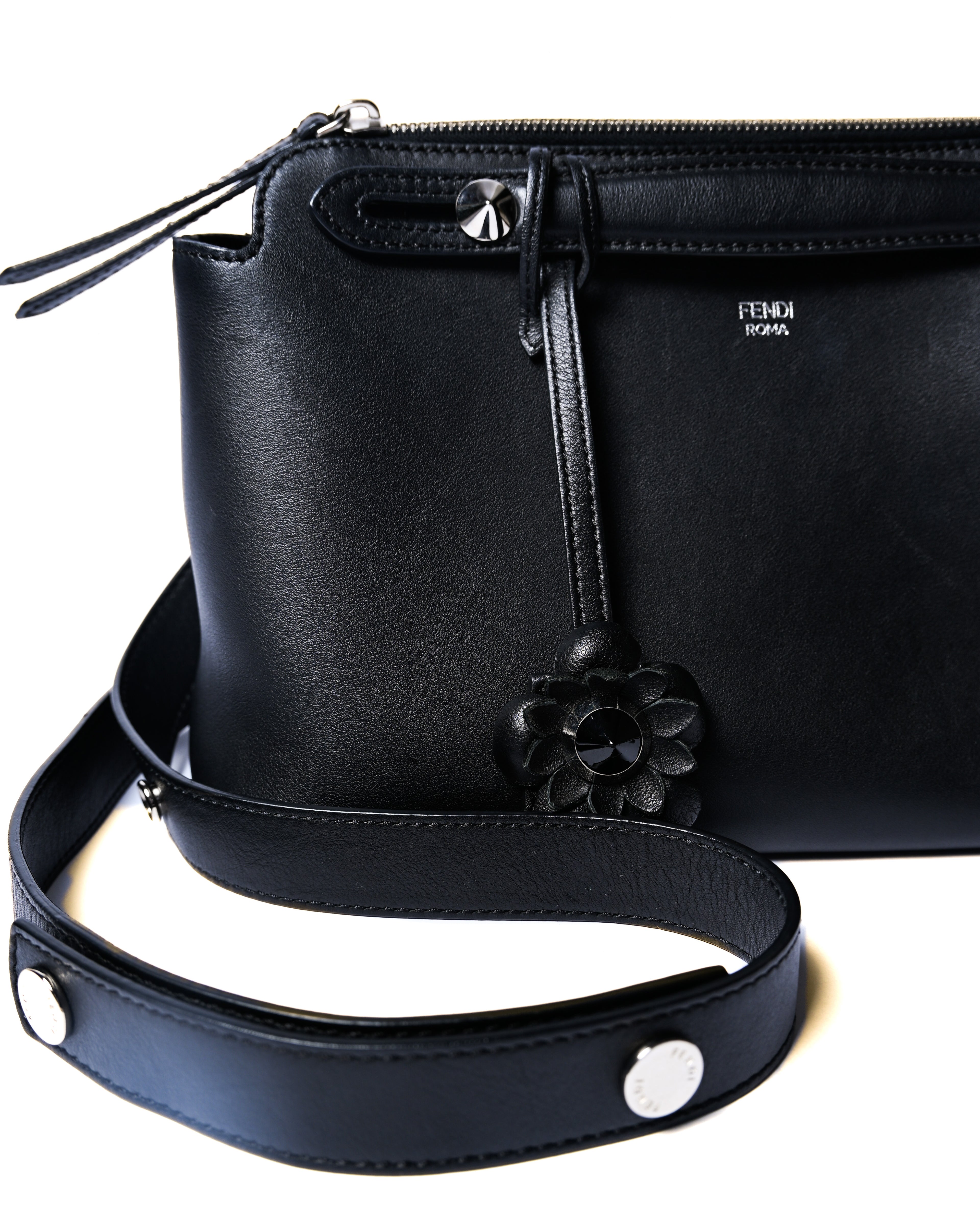 FENDI/ “By The Way Medium” Flower Detailed 2 Way Hand Bag Black