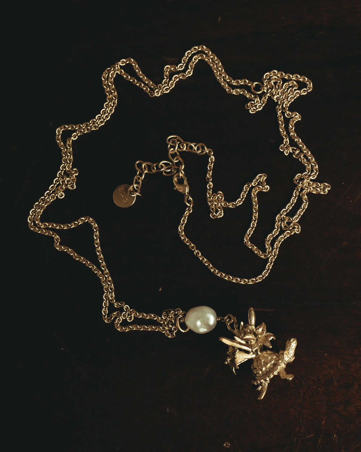 "DIOR" 20's Sculptural turtle long pendant necklace