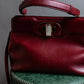 "BVLGARI" Marble motif burgundy color leather shoulder bag