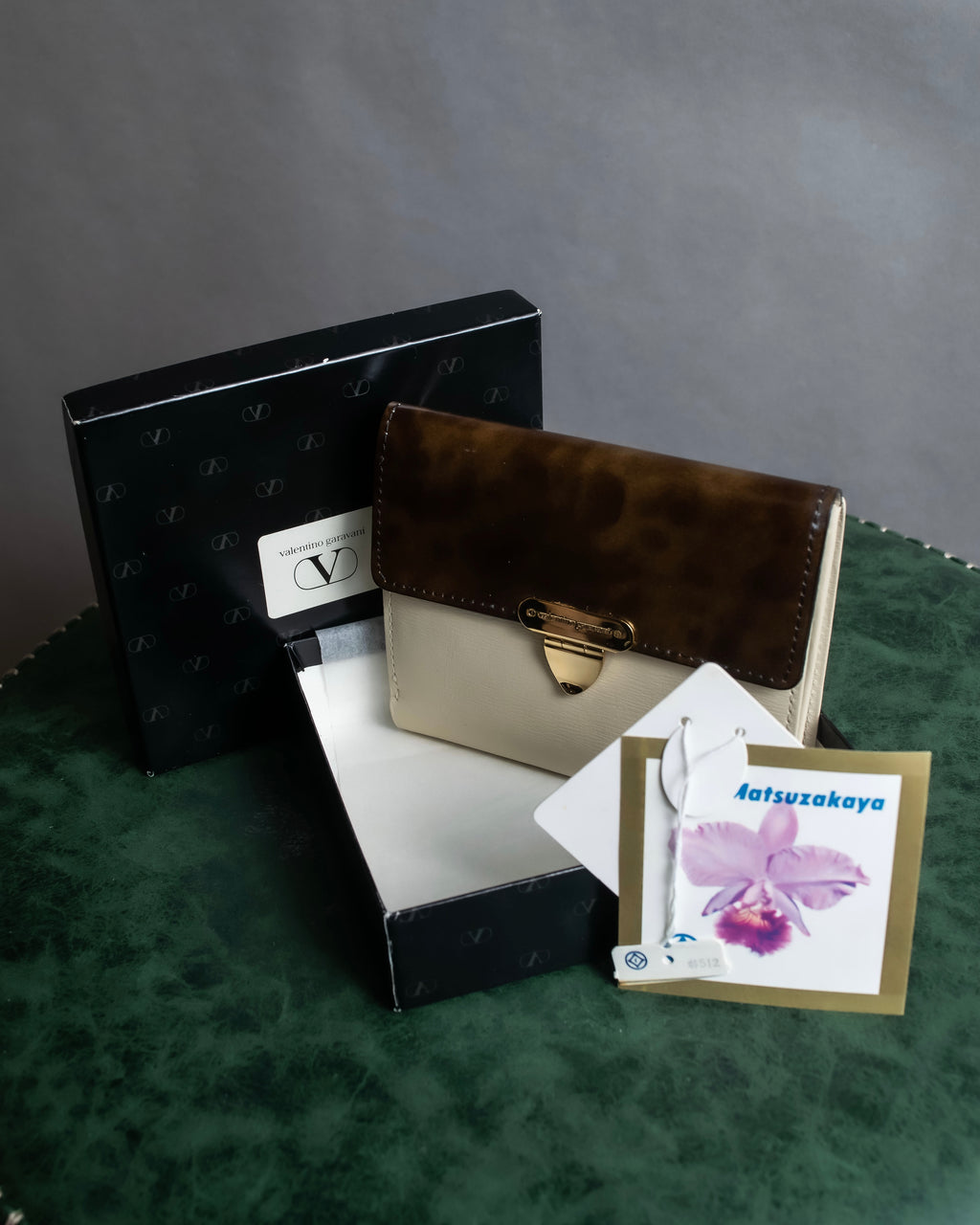 "VALENTINO" Brown & beige combination leather bi-fold wallet