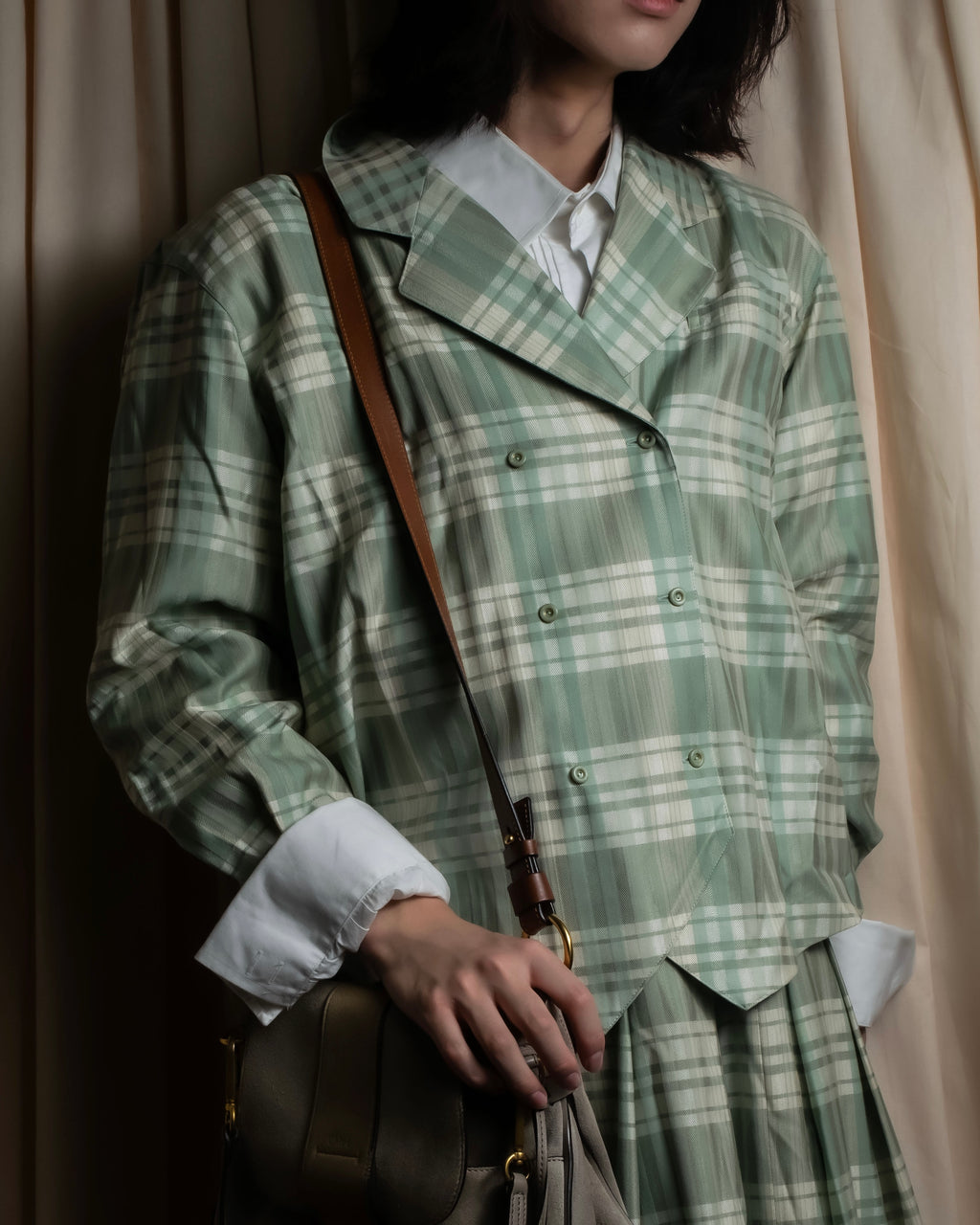 "BURBERRYS" Mint green check pattern skirt type set up