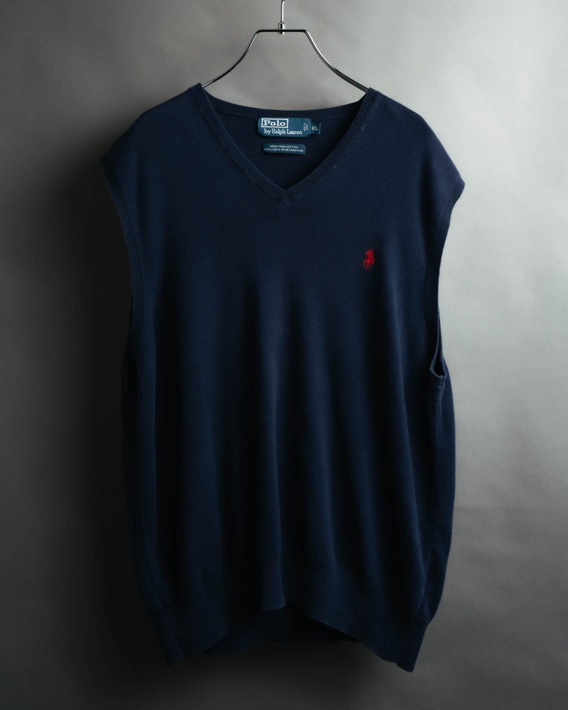 -MOOD MILLÉSIMES- Polo by Ralph Lauren” 90’s-00’s deep navy pima cotton knit vest