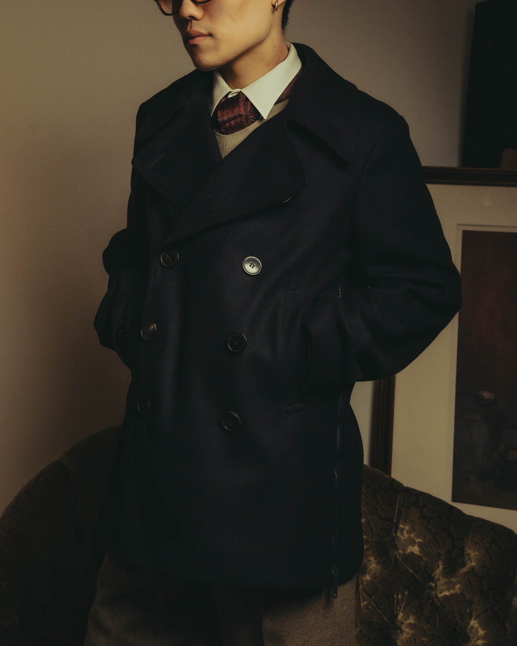 -SPECIAL- "DRIES VAN NOTEN" 10's Sculptural wide lapel double breasted wool coat