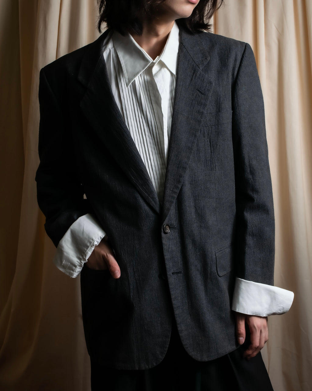 "COMME des GARCONS HOMME" 03SS fine all-over pattern cotton tailored jacket