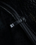 "YVES SAINT LAURENT" 80's-90's Wood toggle design pebbled leather bag