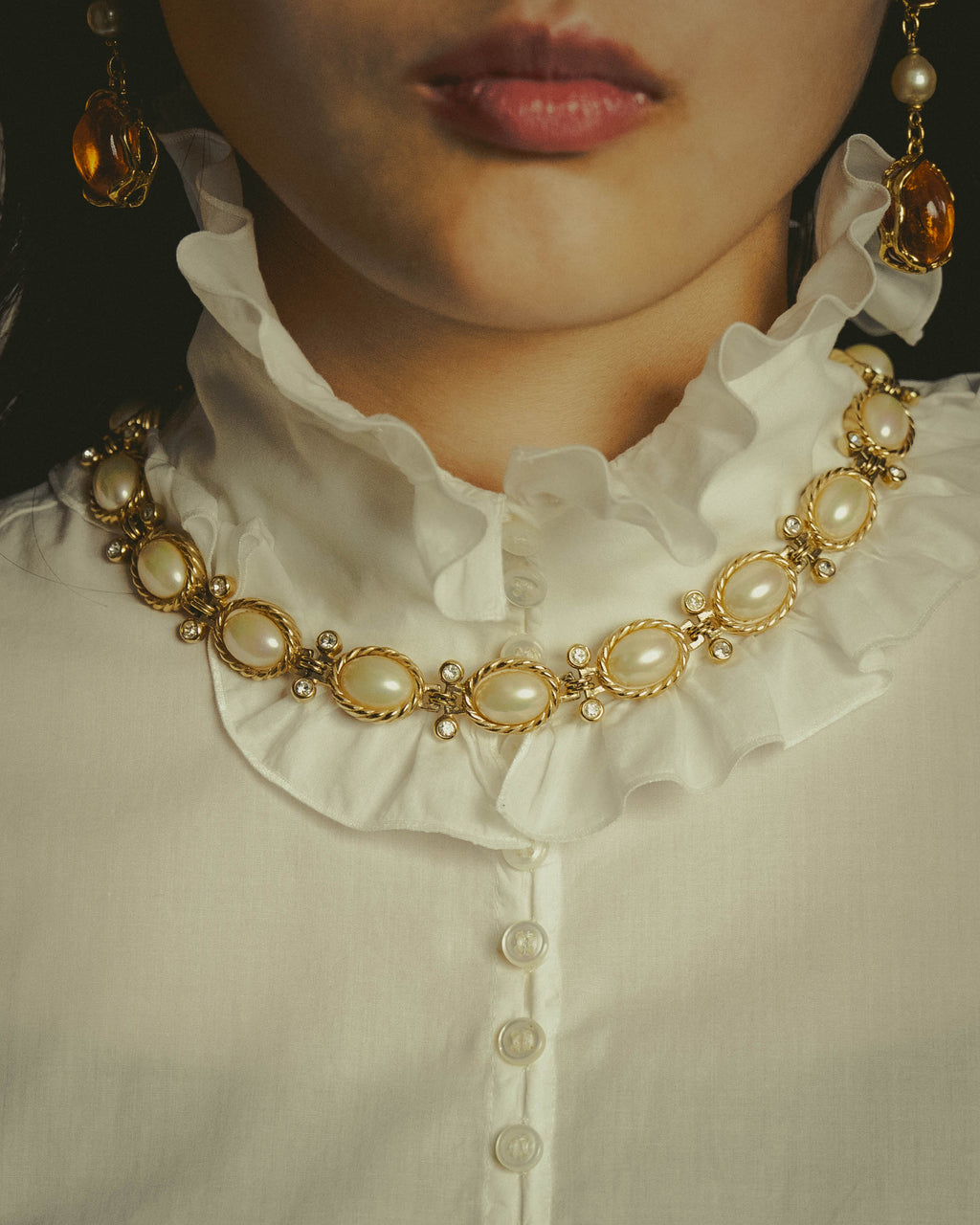 -SPECIAL- “Christian Dior” 70’s-80’s Faux pearl crystal statement necklace