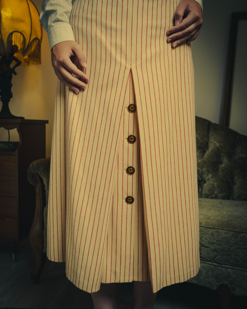 -SPECIAL- “GUCCI” 2015-2022 vintage inspired horsebit striped wool skirt
