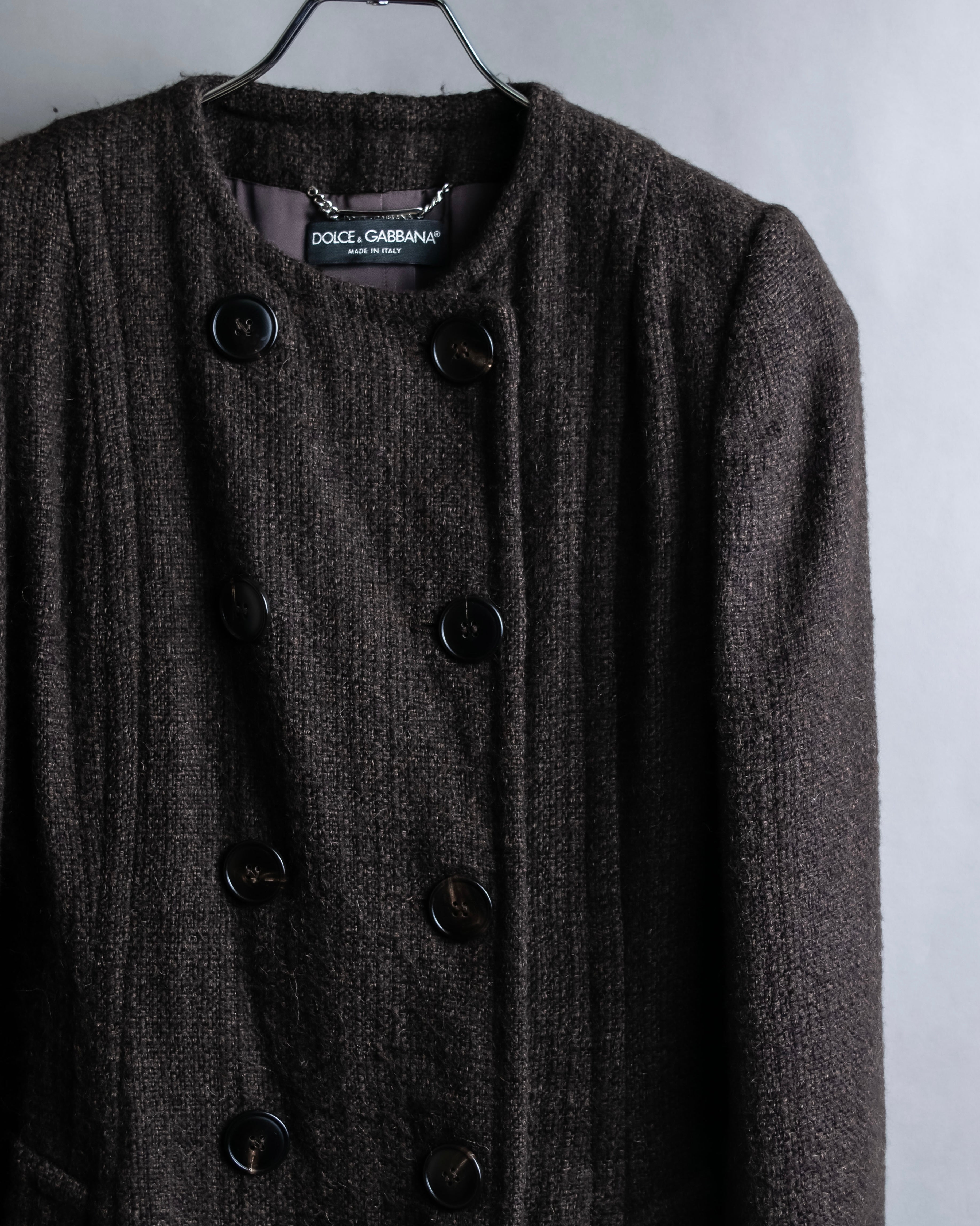 "DOLCE & GABBANA" Fringe scarf included double-breasted coat