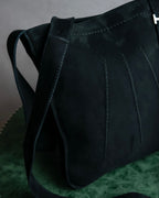 "HERMES" Tout en Douceur black suede panel line shoulder bag