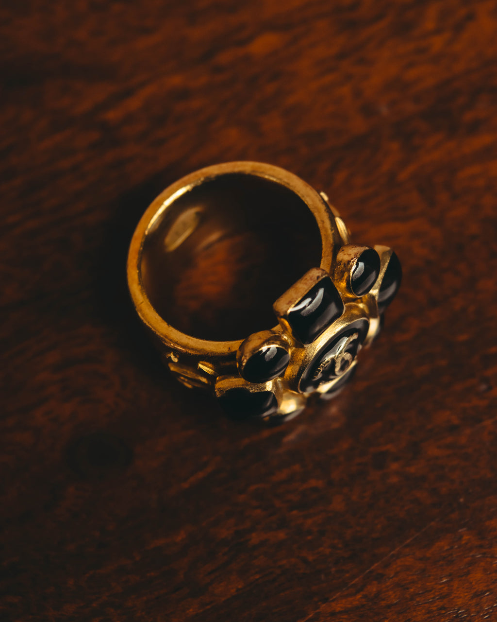 -SPECIAL- "CHANEL" 2007 AW Coco mark black cabochon ring