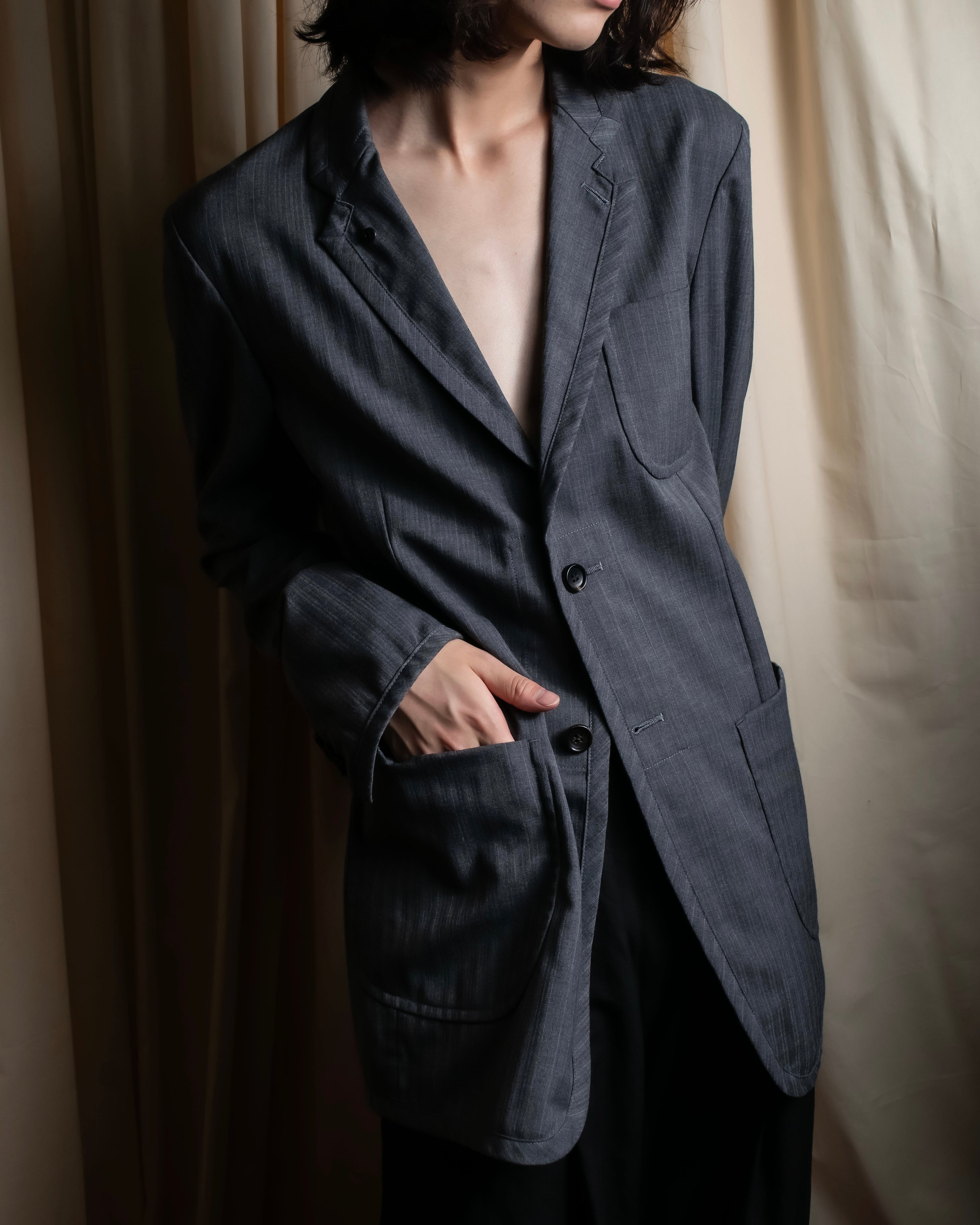 "COMME des GARCONS HOMME PLUS" 14SS modified lapel design striped jacket