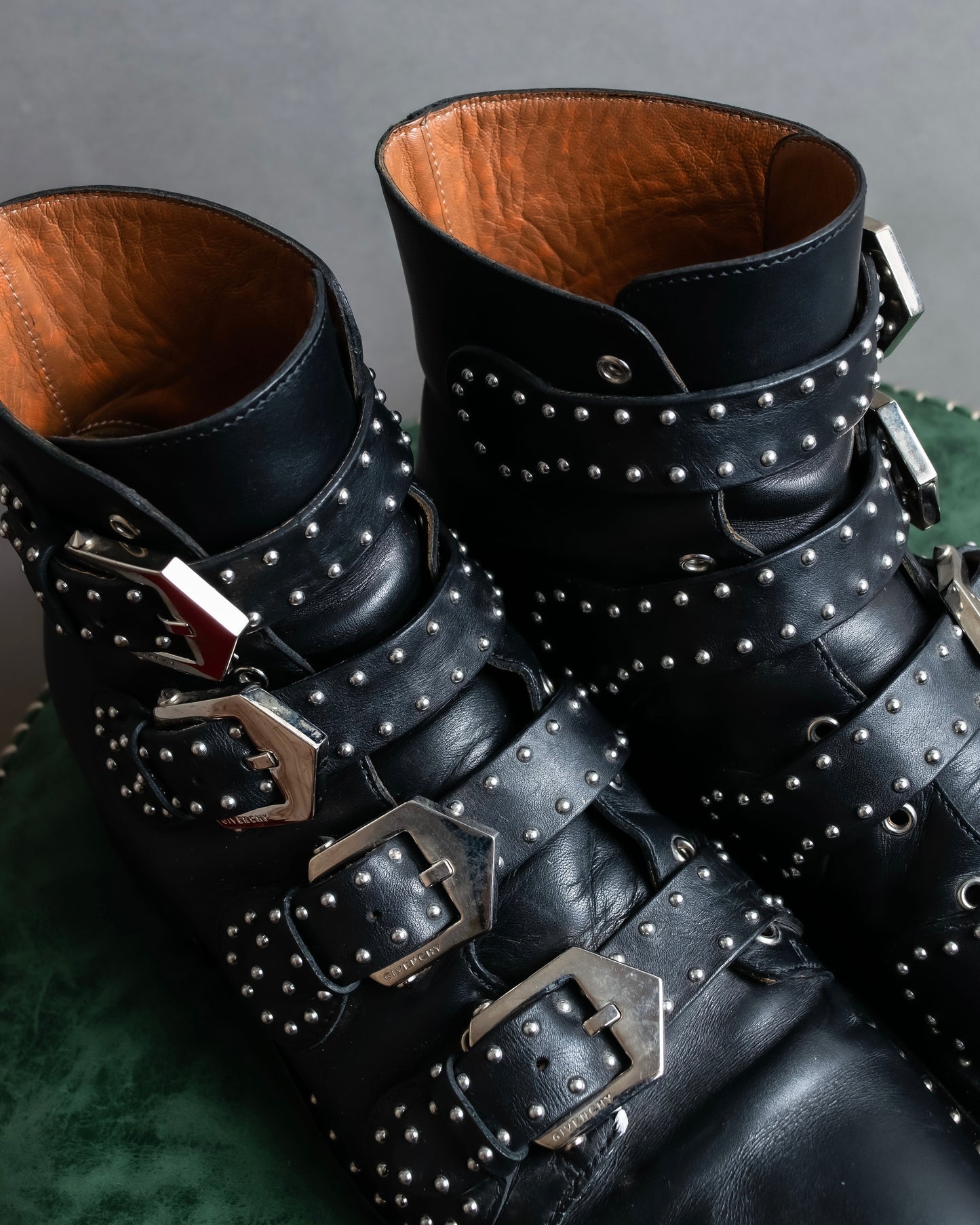 "GIVENCHY" Belt and stud design leather boots