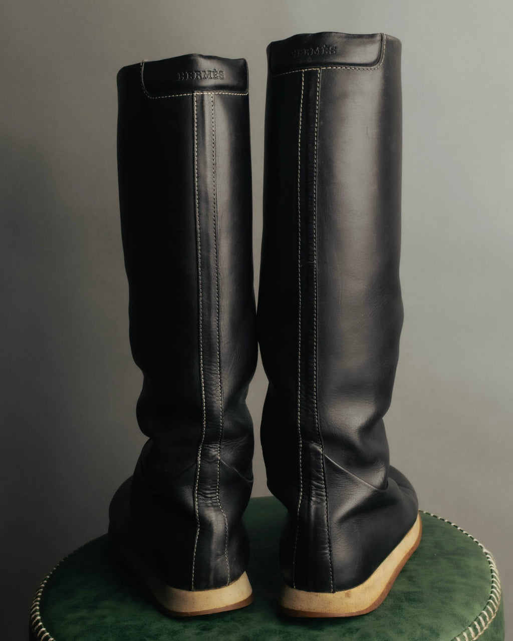 "Hermès" 90's-00's Minimal leather knee-high boots