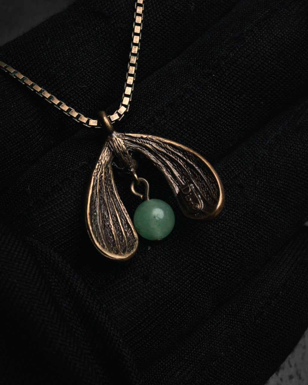 “Christian Dior” 90’s-00’s Antique gold botanical pendant necklace