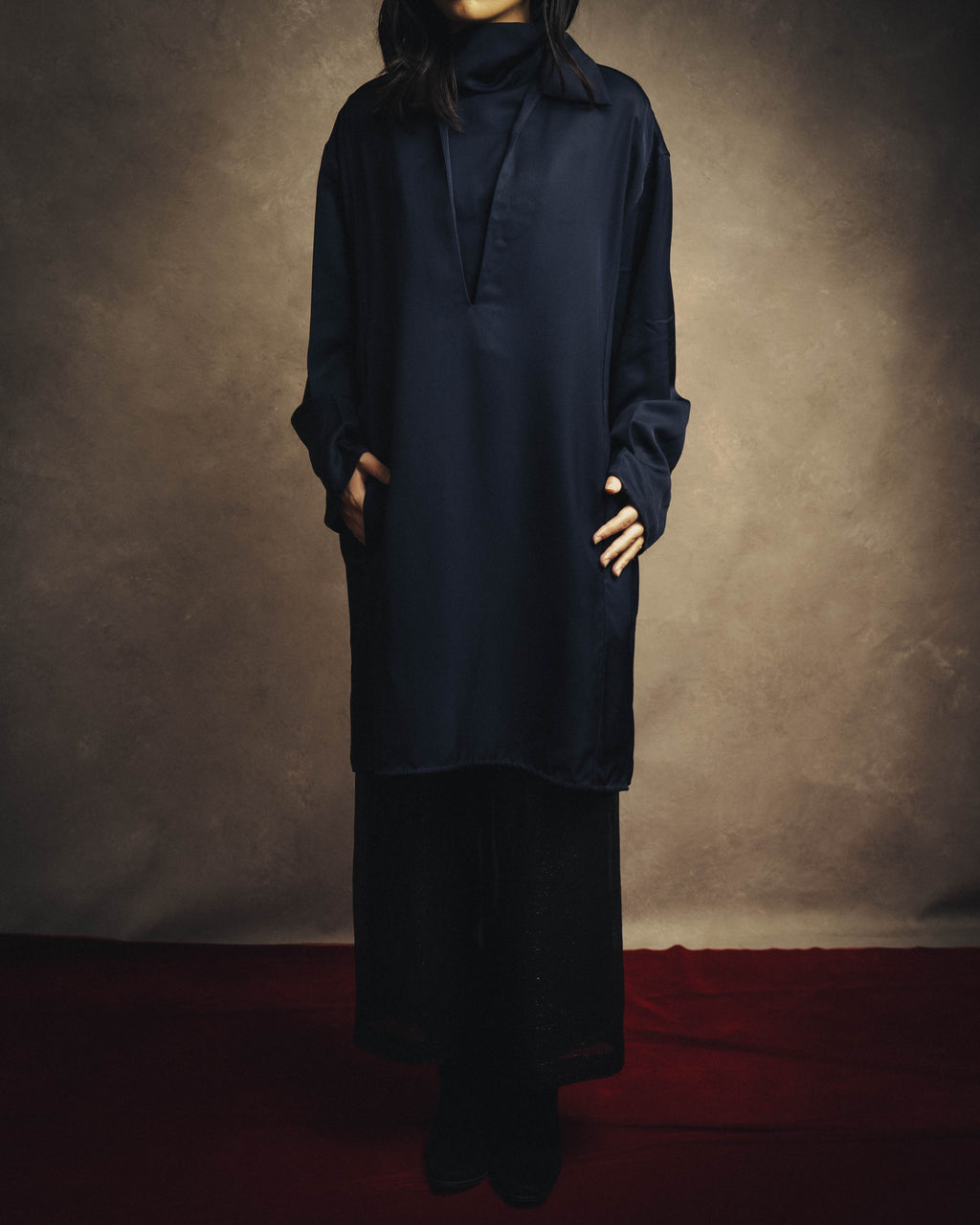 -SPECIAL- "Jil Sander" 2023 Elegant rayon skipper mock-neck shift dress