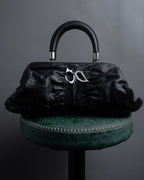 "Christian Dior" CD motif charm design gathered leather hand bag