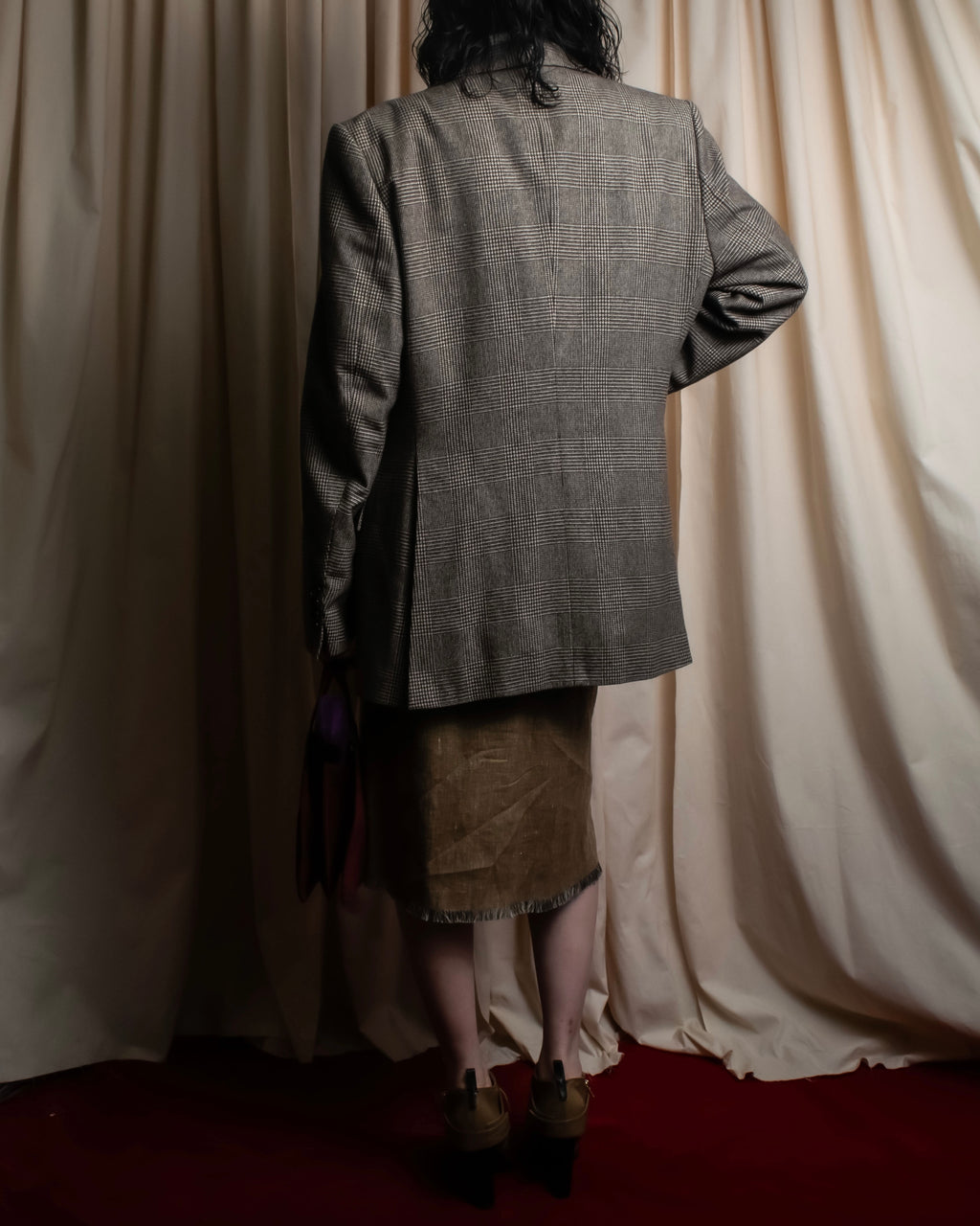 "YVES SAINT LAURENT" Glen plaid oversized wool tailored jacket