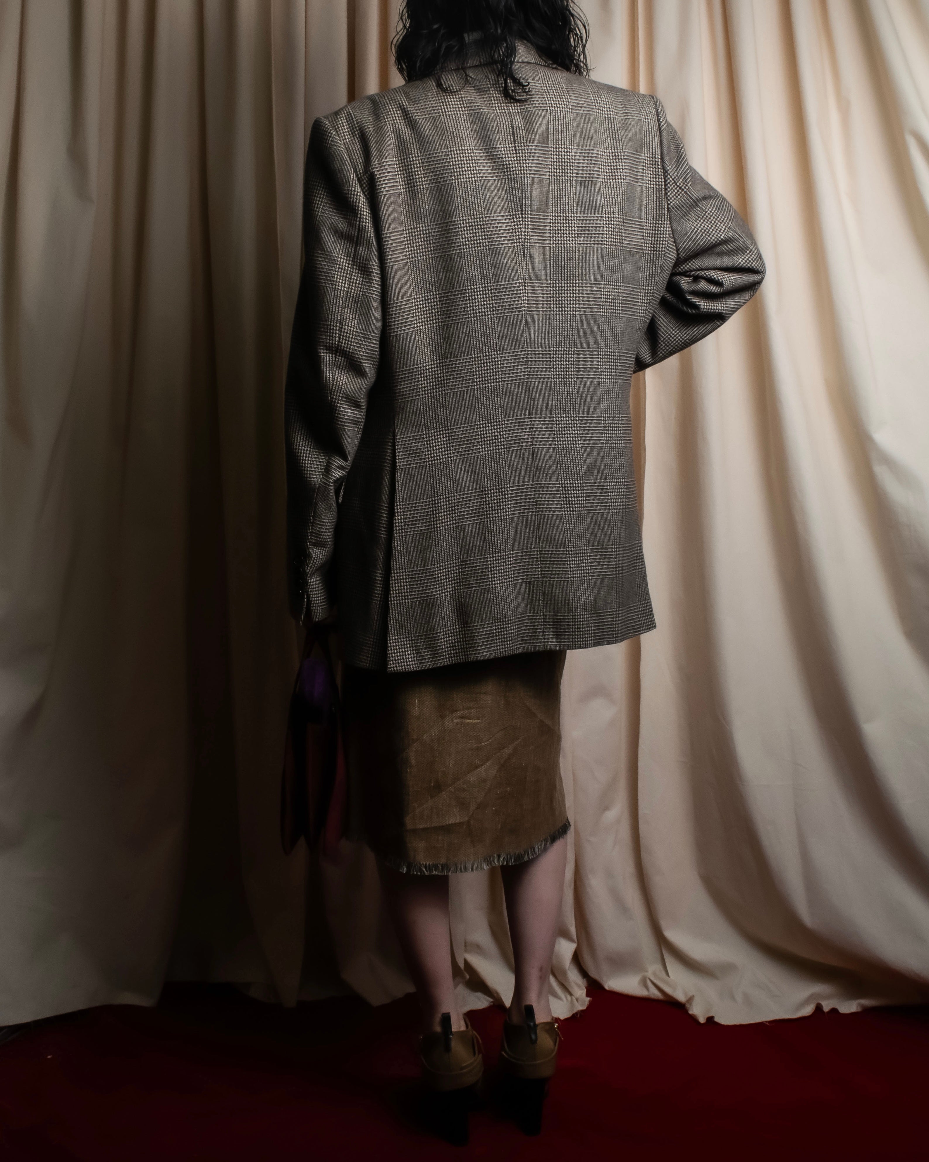 "YVES SAINT LAURENT" Glen plaid oversized wool tailored jacket