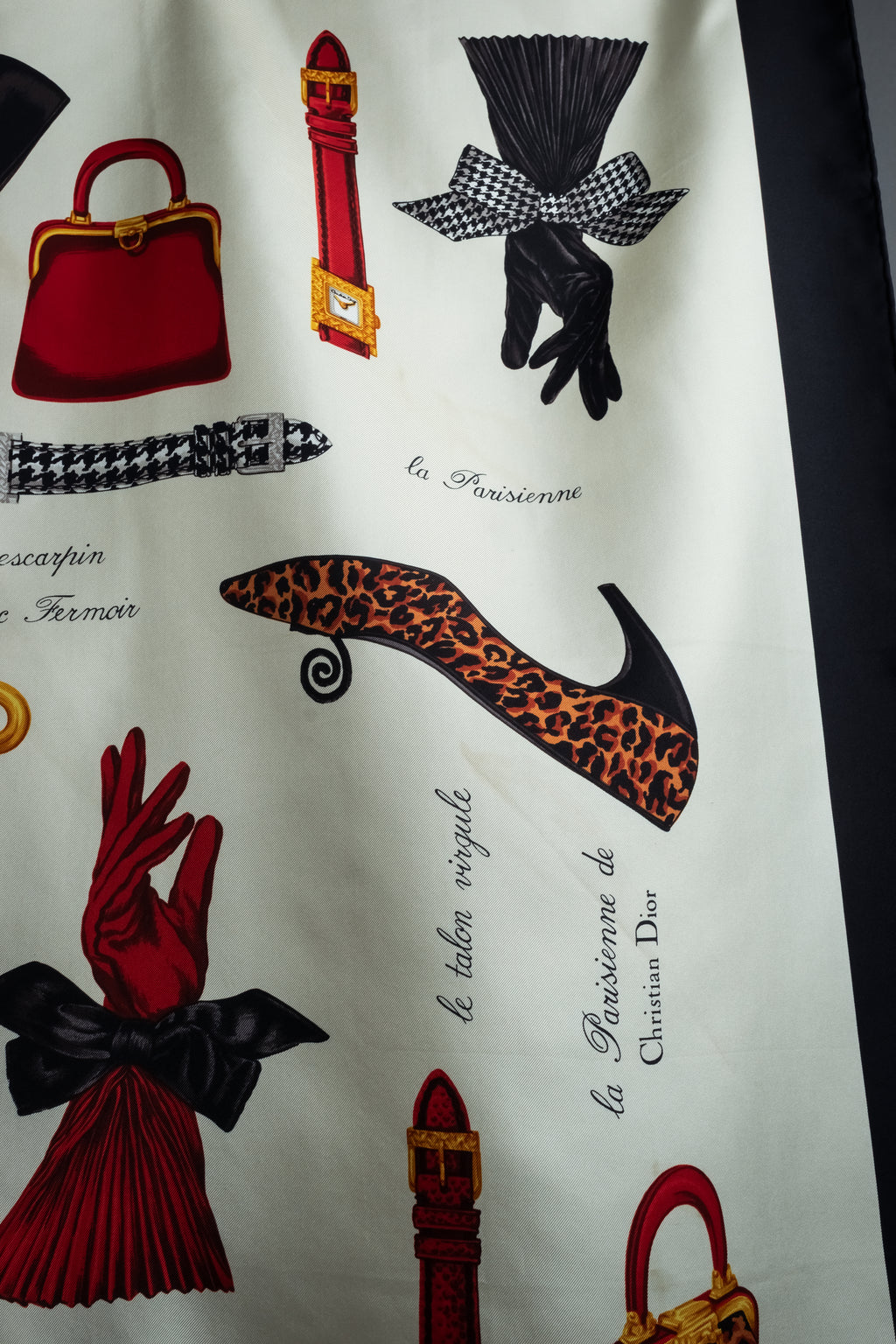 "Christian Dior" Parisian accessory motif silk scarf