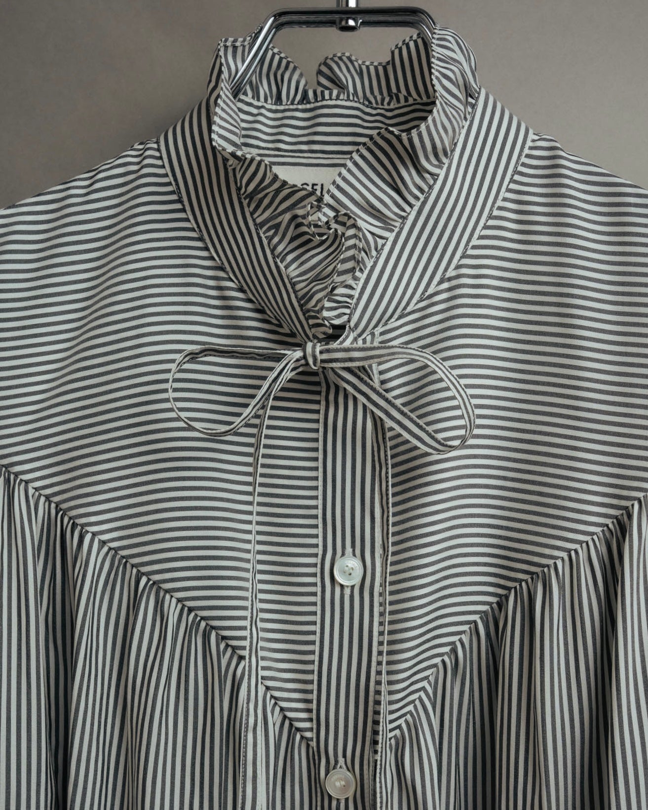 -SPECIAL- “CELINE” 2018’s silk striped ruffle bow blouse