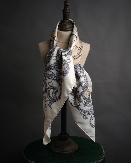 “Christian Dior” 70’s-80’s Clock motif silk scarf